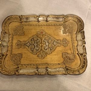 Tray handmade in Italy, light wood, ornate